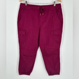 NEW POLO RALPH LAUREN Women's Sz L Maroon Utility Cargo Tapered Pants $128 Z7